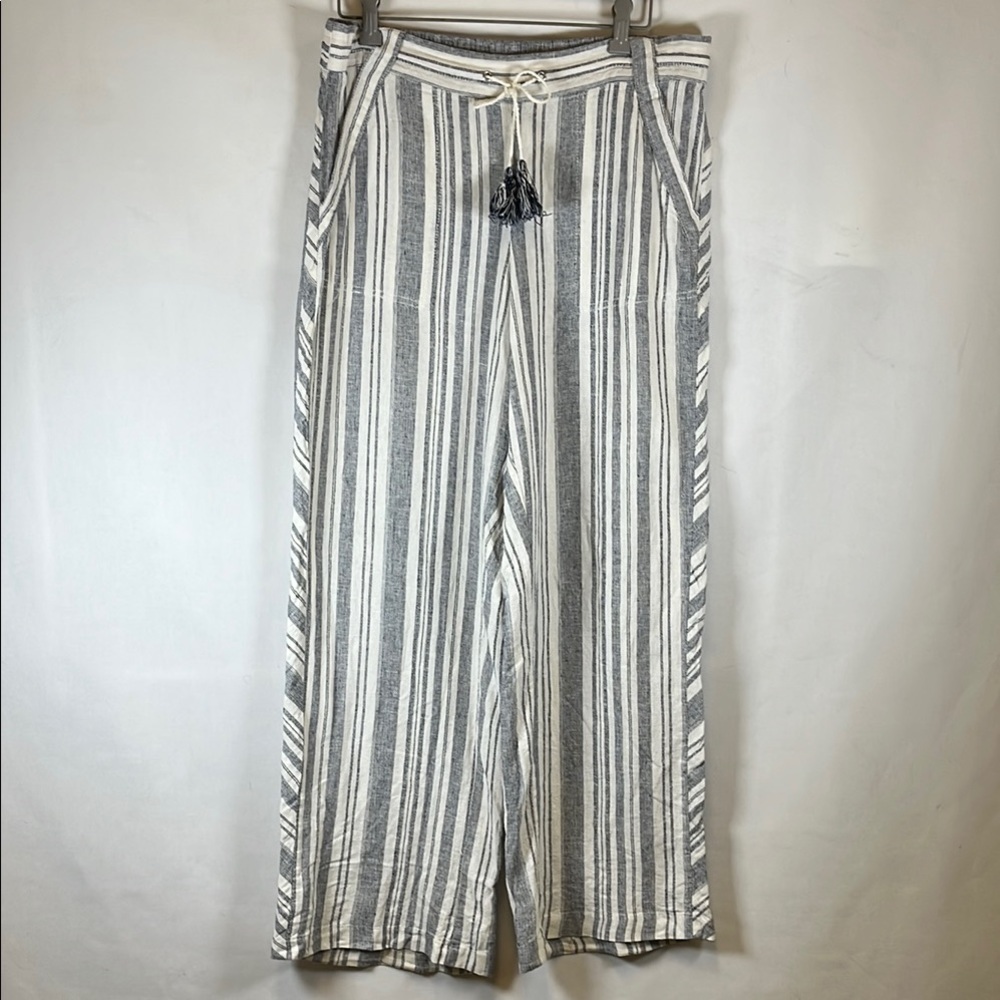 Jolt Linen Blend Pants Women's Size L Coastal Striped Wide Leg Boho Beachy Vibes